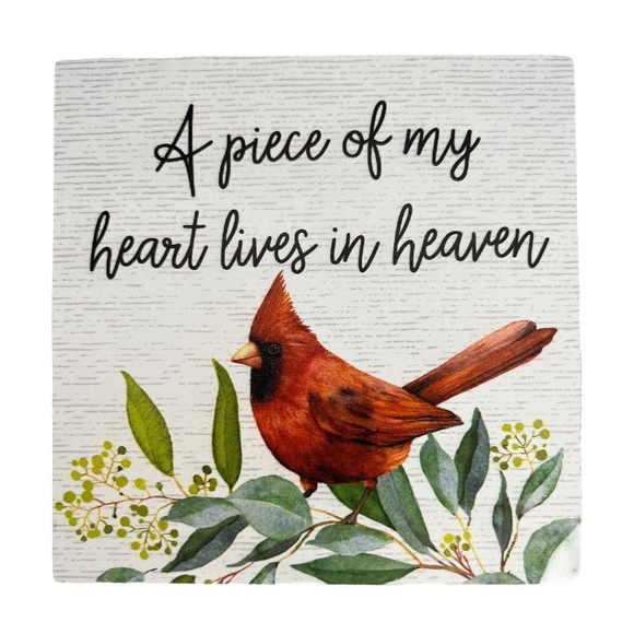 A Piece of My Heart Lives in Heaven Cardinal Remembrance Quote Block Wood Sign - Picture 3 of 5